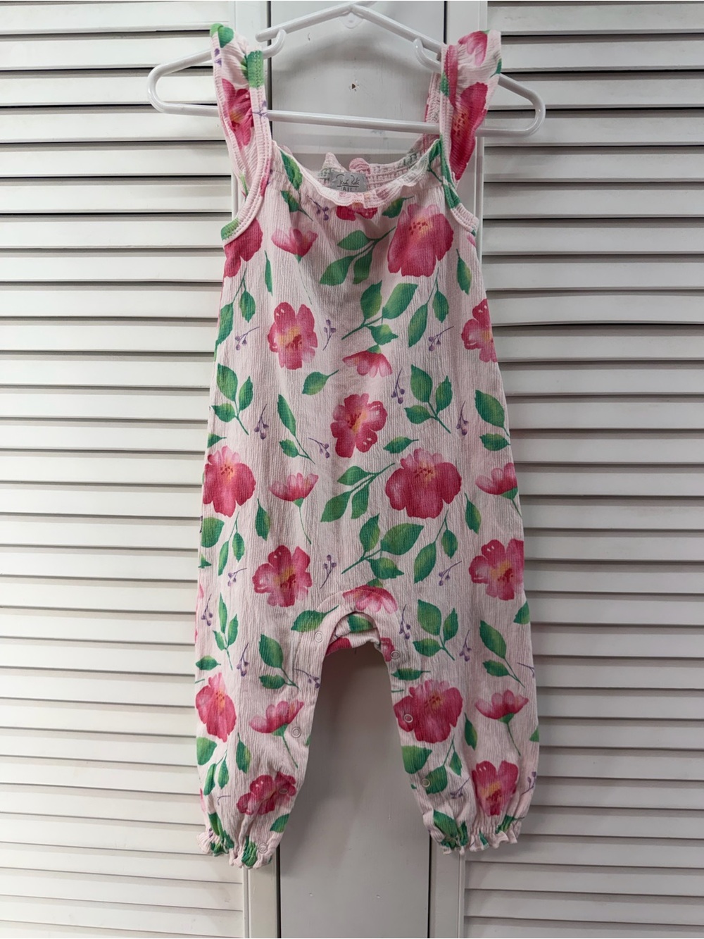 Rene rofe size 18M Pink Floral Baby Romper with Green Leaves